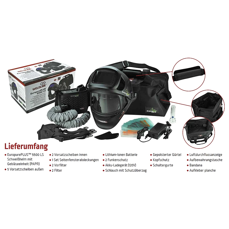 Schweissschutz-Helm mit Atemschutz-Gebläse Professionell Kl. TH3